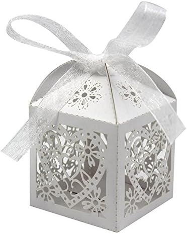 KPOSIYA 100 Pack Love Heart Wedding Favor Boxes with Ribbons