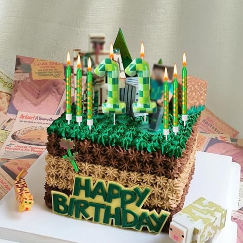Zlongron 14 Piece Green Pixel Birthday Candles 1