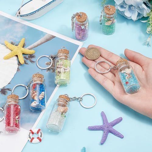 PH PandaHall 7pcs Mini Glass Wishing Bottle Keychains