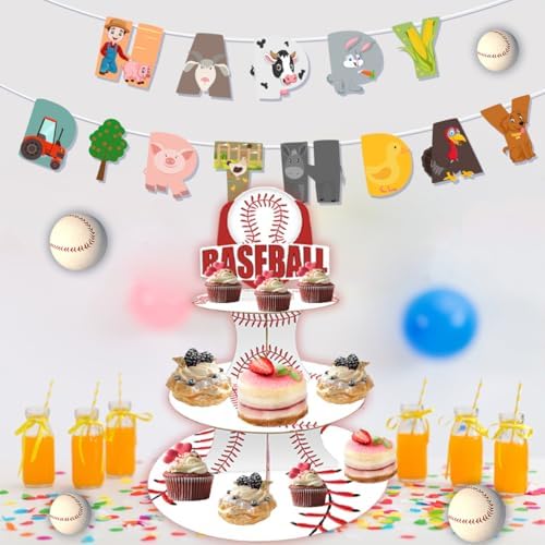 Baseball Themed Cake Stand with 3 Tiers and Topper