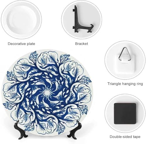 Blue and White Leaf Decoration Bone China Plate with Stand