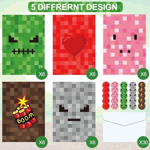 Pixel Birthday Invitations with Envelopes and Stickers
