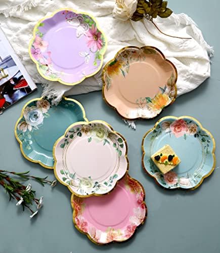 Winoo Design Floral Paper Plates 48-Pack 9-Inch