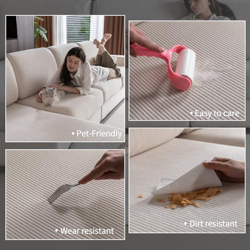 OHSIO Sectional Couch Cover Ivory Pet Friendly