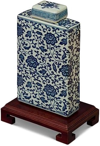 Blue and White Porcelain Chinese Tea Jar with Flowers Lid Included
