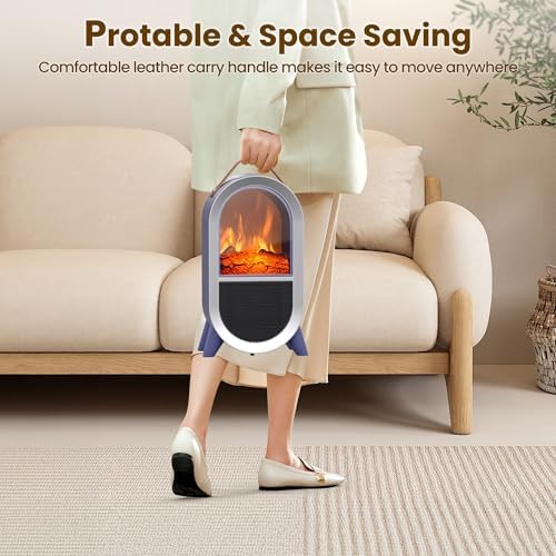 Riseon 1500W 750W Small Space Heater with 3D Flame and Thermostat Protection Blue