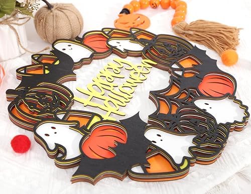 Happy Halloween Wooden Wreath Wall Hanging Sign