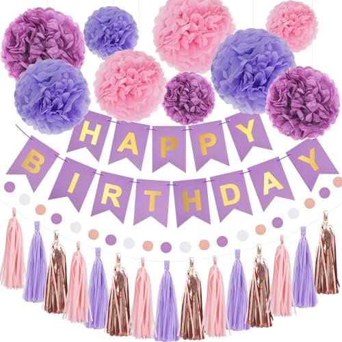 Rubfac Purple Pink Birthday Decorations Set