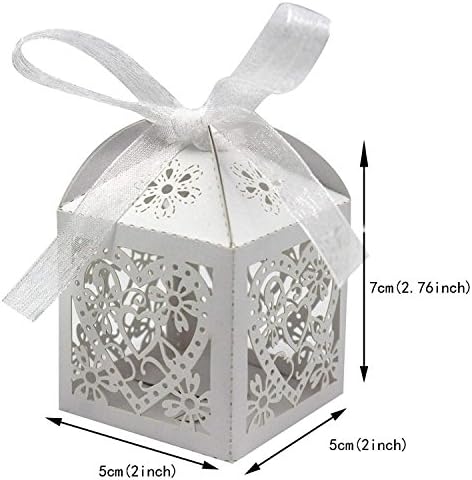KPOSIYA 100 Pack Love Heart Wedding Favor Boxes with Ribbons