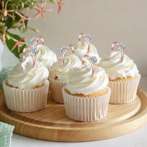 60 Pack Rose Gold Diamond Rings for Bridal Shower Favor
