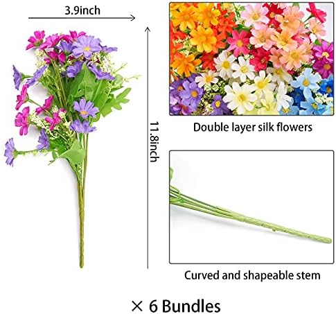 6 Bundles Outdoor Artificial Flowers for Decoration