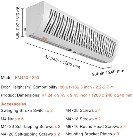 VEVOR 48 Wall-Mounted Air Curtain with 2 Speeds and 1650CFM