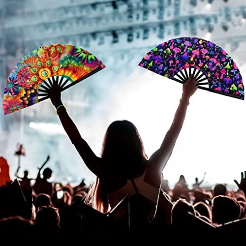 BBTO 4 Pcs UV Glow Clap Fans for EDM Music Festival Dance