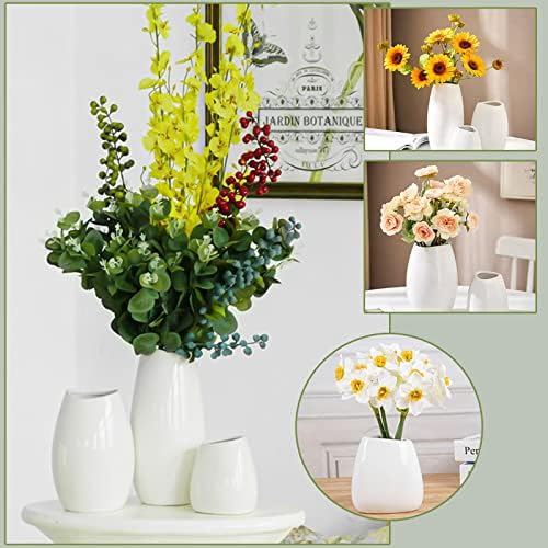 Hjn Ceramic Vase Set of 3 White Modern Decorative Vases