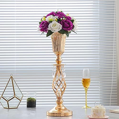2 Pcs Beaded Crystal Gold Trumpet Vase Elegant Wedding Centerpiece