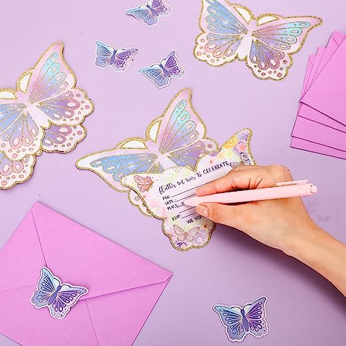Hotop 24 Butterfly Birthday Invitations with Envelopes and Stickers