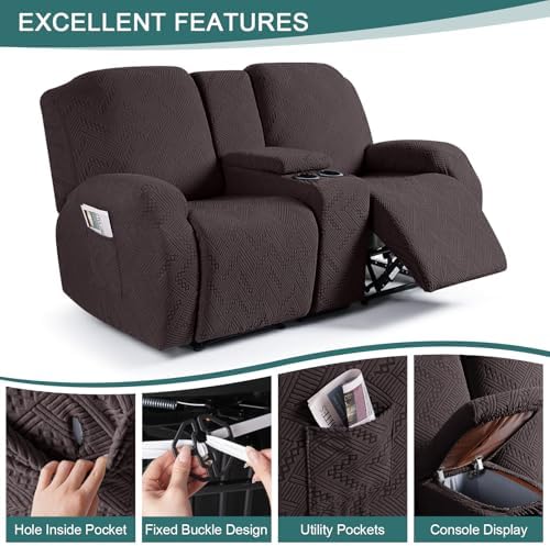 Ruaozz Stretch Loveseat Recliner Covers with Console 4-Piece Set