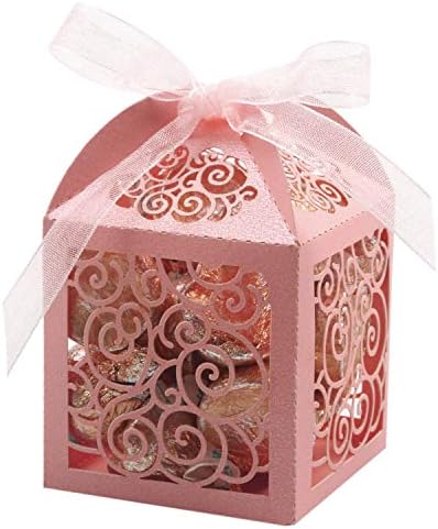 100 Pack Pink Wedding Favor Boxes with Ribbons