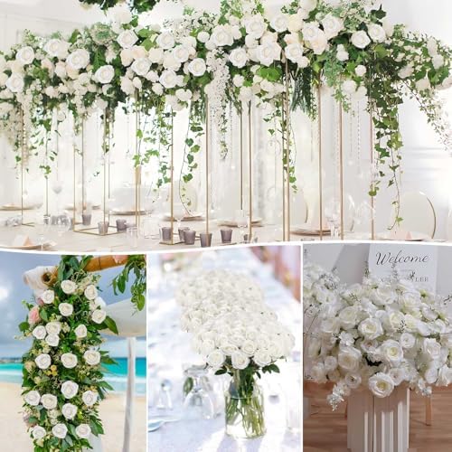 60 Pcs Artificial Roses Bulk Velvet Silk White