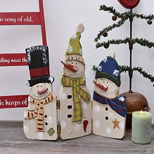 E-View Christmas Decorations Wooden Folding Triple Snowmen Screen 1