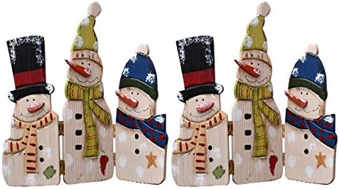 E-View Christmas Decorations Wooden Folding Triple Snowmen Screen 1