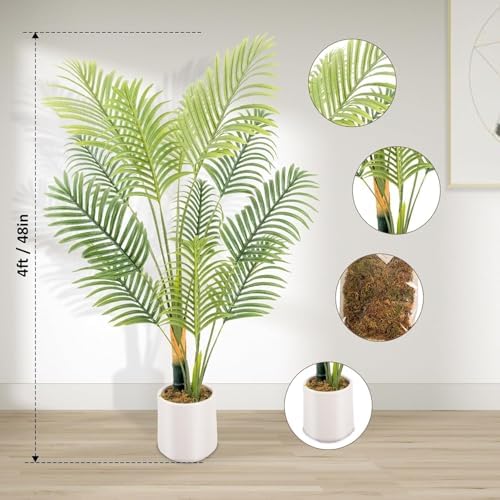 Artificial Fake Palm Tree 4ft with White Planter and Free Moss