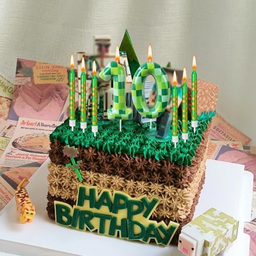 Zlongron 14 Piece Green Pixel Birthday Candles