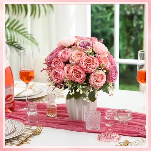 Geosar 16 Bundle Artificial Peonies Flowers for Decoration