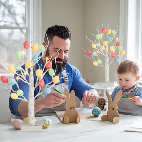 PEIDUO 22 Pre-Lit White Birch Easter Tree with 36 Cracked Eggs