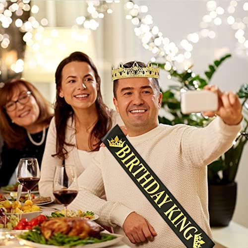 Birthday King Crown and Sash for Men Gold-1