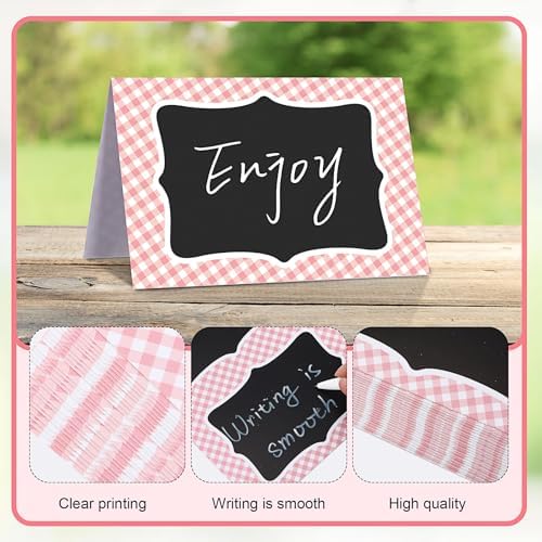 TaoBary 24 Pcs Pink Gingham Chalkboard Party Decorations