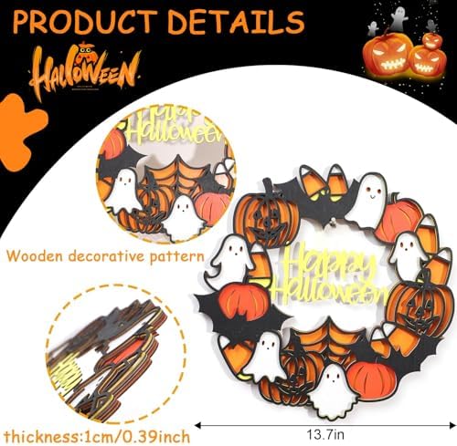 Happy Halloween Wooden Wreath Wall Hanging Sign