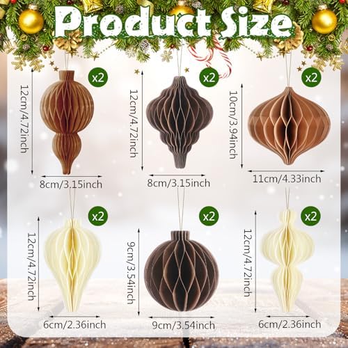 12 Pcs Christmas Honeycomb Ornament Neutral Brown Decor