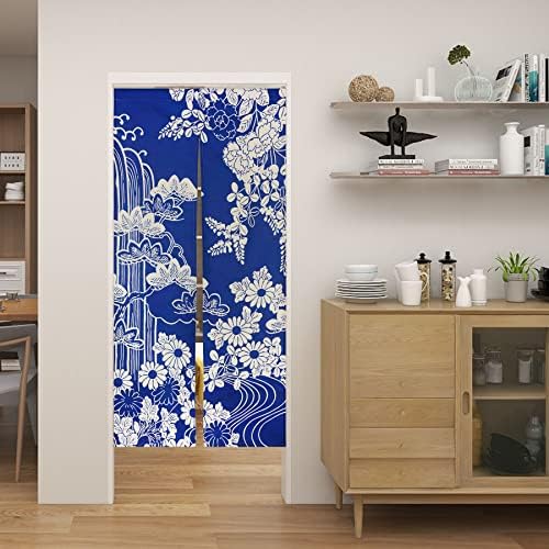 LIGICKY Japanese Style Thick Noren Curtain Door Hanging Tapestries Blue Chrysanthemum