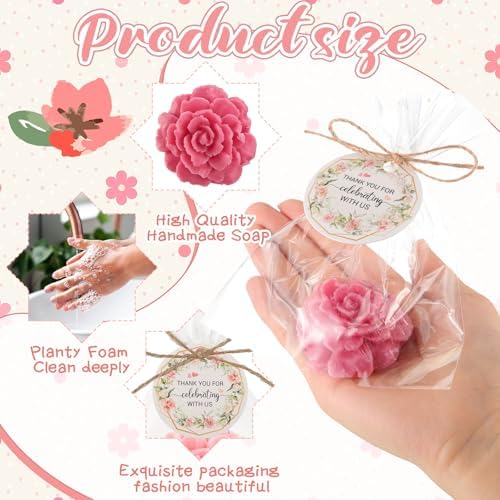 Demissle 20 Pack Flower Mini Soap Favors Dark Pink