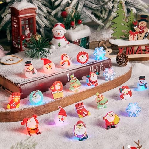 50Pcs Christmas Light Up Rings for Party Favors