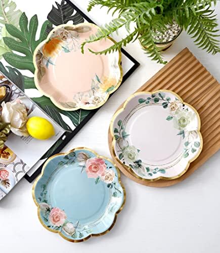 Winoo Design Floral Paper Plates 48-Pack 9-Inch