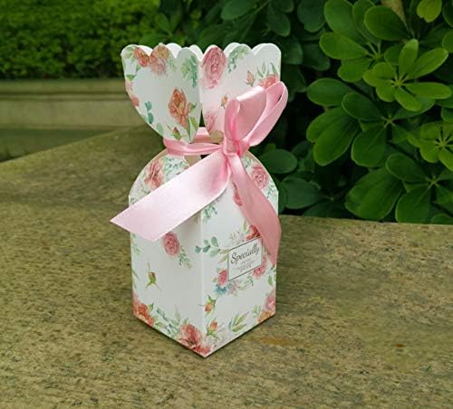 50 Pcs Floral Pattern Candy Boxes with Light Pink Ribbons 1