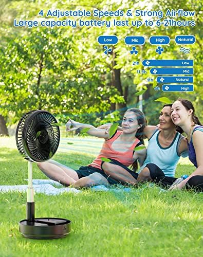 Primevolve Portable Oscillating Standing Fan USB Rechargeable with Remote Black 77 Inch