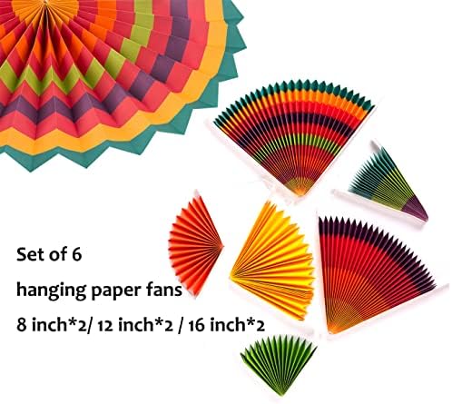 SUNBEAUTY 6-Pack Hanging Paper Fans for Party Decor