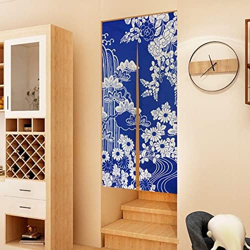 LIGICKY Japanese Style Thick Noren Curtain Door Hanging Tapestries Blue Chrysanthemum
