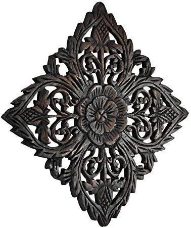 AeraVida Elegant Blossom Carved Teak Wood Wall Art