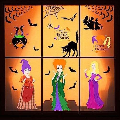 Halloween Hocus Pocus Window Clings 8 Sheets Double-Sided Decor