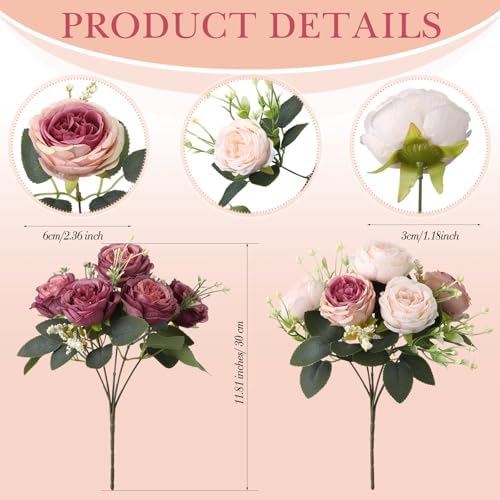 Geosar 8 Bundle Artificial Peonies Flowers Dusty Pink Dusty Rose 1