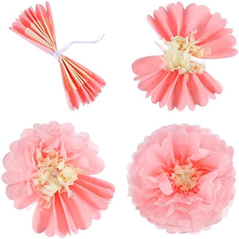 Gejoy 12 Piece Pink Paper Flowers Pom Poms DIY Decor