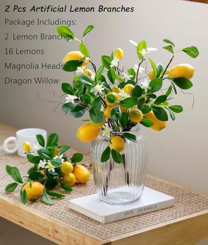 Laelfe Artificial Lemon Branches with Stem for Home Decor