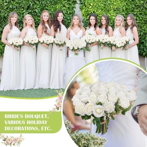 60 Pcs Artificial Roses Bulk Velvet Silk White
