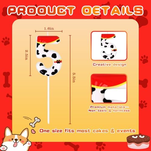 Candsun Dog Paw Birthday Candles Number 5 Red