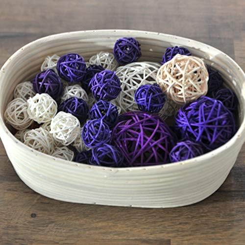Set of 10 Natural Wicker Rattan Balls Deep Purple
