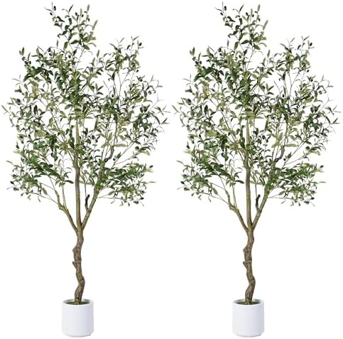 Artificial Olive Tree 6FT Realistic Faux Potted Plant 2 Pack